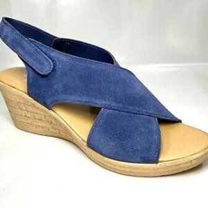 Mila Paoli Cork Sandals Wedge Blue Suede 7.5 NEW
